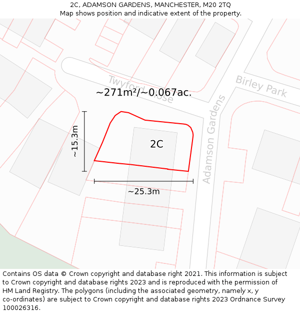 2C, ADAMSON GARDENS, MANCHESTER, M20 2TQ: Plot and title map