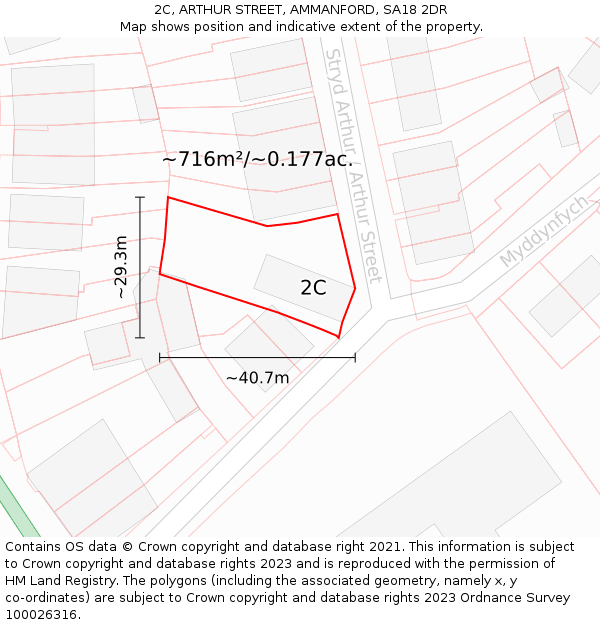 2C, ARTHUR STREET, AMMANFORD, SA18 2DR: Plot and title map