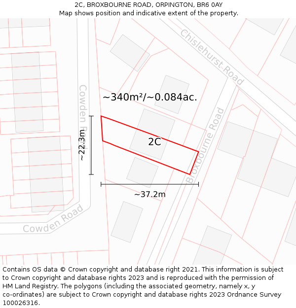 2C, BROXBOURNE ROAD, ORPINGTON, BR6 0AY: Plot and title map
