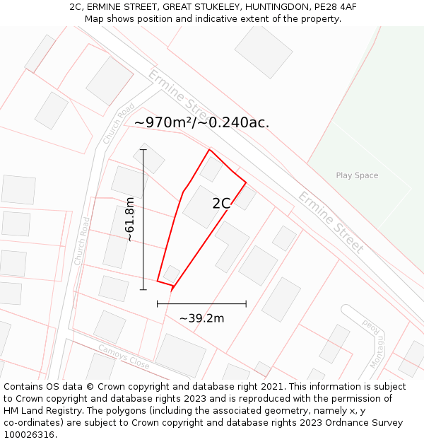 2C, ERMINE STREET, GREAT STUKELEY, HUNTINGDON, PE28 4AF: Plot and title map