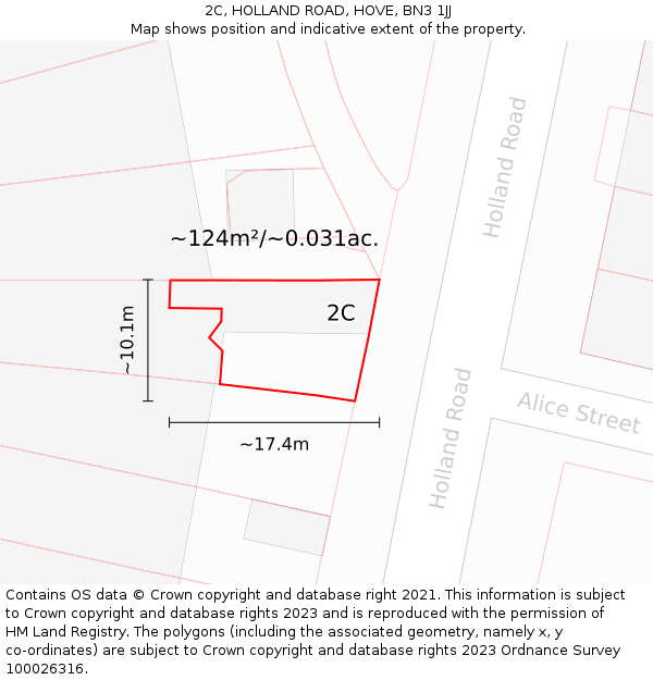 2C, HOLLAND ROAD, HOVE, BN3 1JJ: Plot and title map