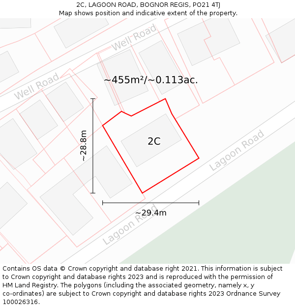 2C, LAGOON ROAD, BOGNOR REGIS, PO21 4TJ: Plot and title map