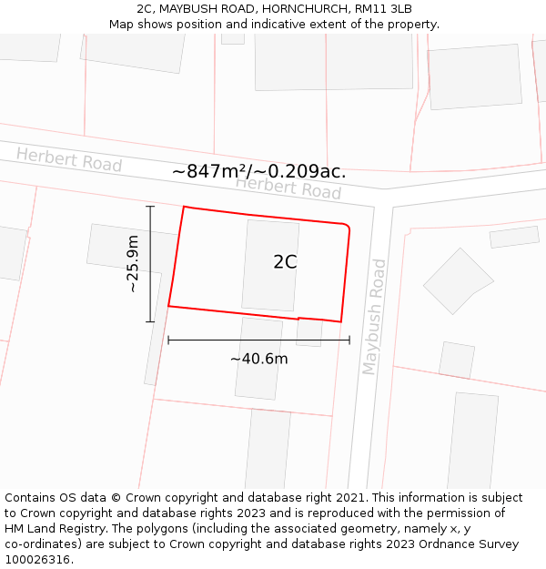 2C, MAYBUSH ROAD, HORNCHURCH, RM11 3LB: Plot and title map
