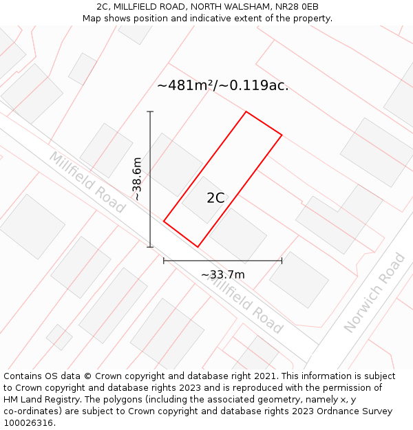 2C, MILLFIELD ROAD, NORTH WALSHAM, NR28 0EB: Plot and title map