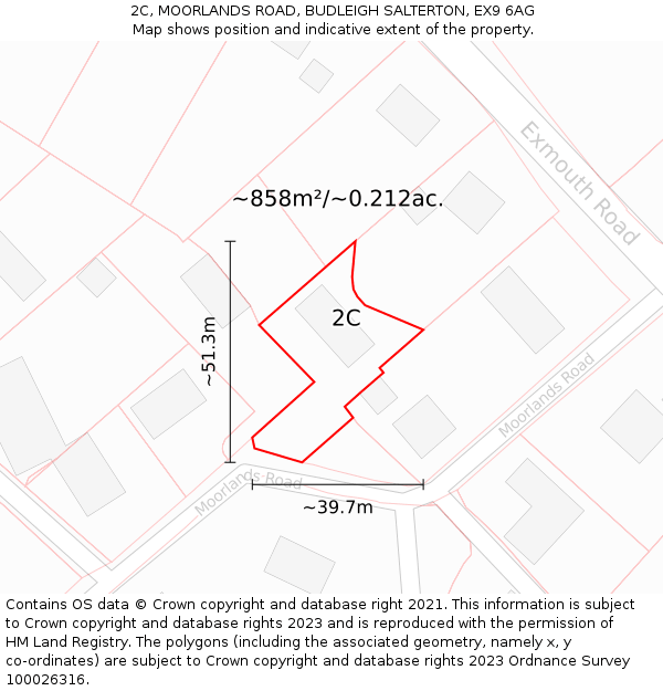 2C, MOORLANDS ROAD, BUDLEIGH SALTERTON, EX9 6AG: Plot and title map