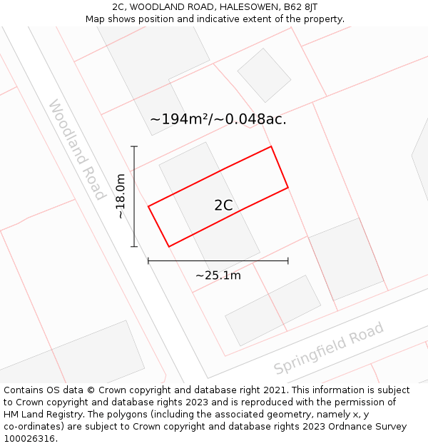 2C, WOODLAND ROAD, HALESOWEN, B62 8JT: Plot and title map