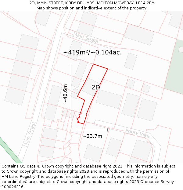 2D, MAIN STREET, KIRBY BELLARS, MELTON MOWBRAY, LE14 2EA: Plot and title map