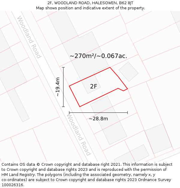 2F, WOODLAND ROAD, HALESOWEN, B62 8JT: Plot and title map