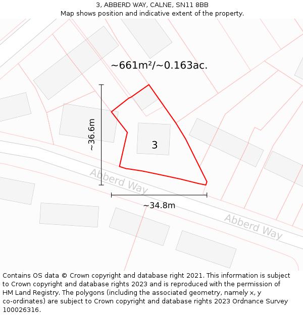 3, ABBERD WAY, CALNE, SN11 8BB: Plot and title map