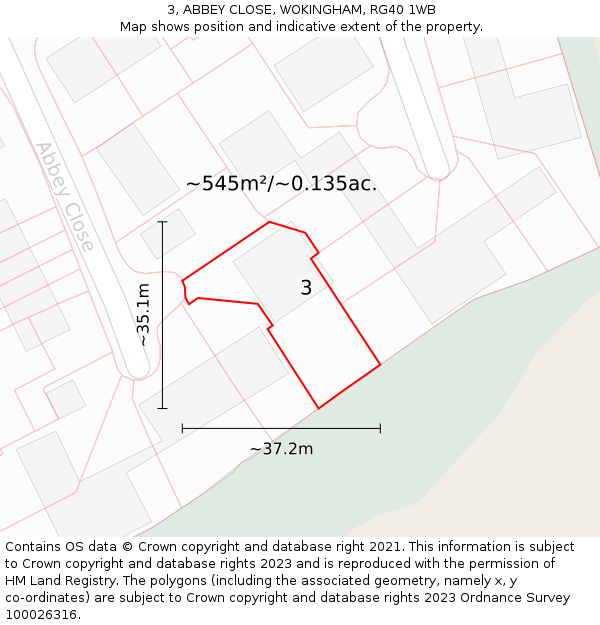 3, ABBEY CLOSE, WOKINGHAM, RG40 1WB: Plot and title map