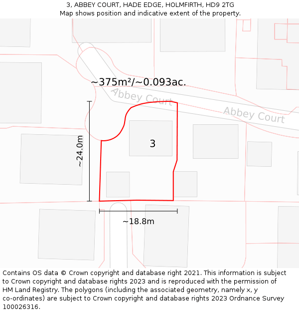 3, ABBEY COURT, HADE EDGE, HOLMFIRTH, HD9 2TG: Plot and title map