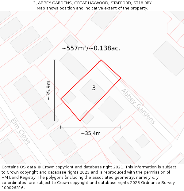 3, ABBEY GARDENS, GREAT HAYWOOD, STAFFORD, ST18 0RY: Plot and title map