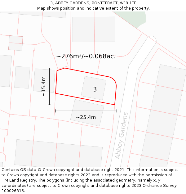 3, ABBEY GARDENS, PONTEFRACT, WF8 1TE: Plot and title map