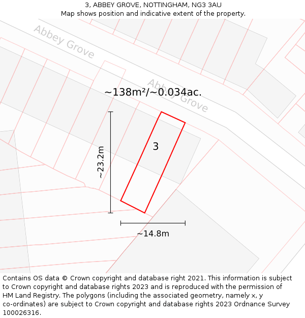 3, ABBEY GROVE, NOTTINGHAM, NG3 3AU: Plot and title map