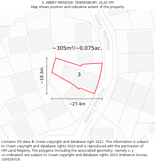 3, ABBEY MEADOW, TEWKESBURY, GL20 5FF: Plot and title map