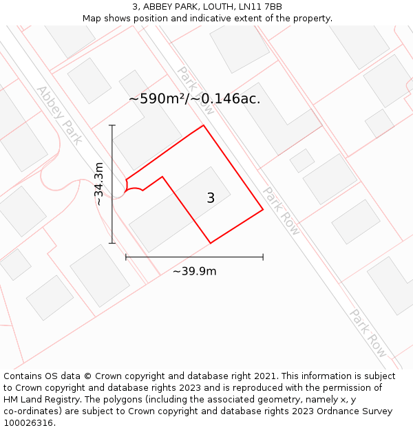 3, ABBEY PARK, LOUTH, LN11 7BB: Plot and title map