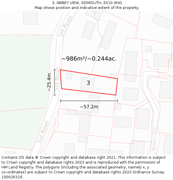 3, ABBEY VIEW, SIDMOUTH, EX10 9NG: Plot and title map