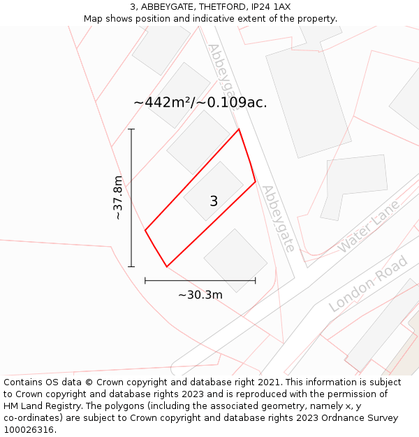 3, ABBEYGATE, THETFORD, IP24 1AX: Plot and title map