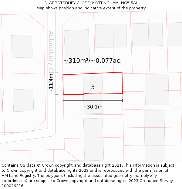 3, ABBOTSBURY CLOSE, NOTTINGHAM, NG5 5AL: Plot and title map