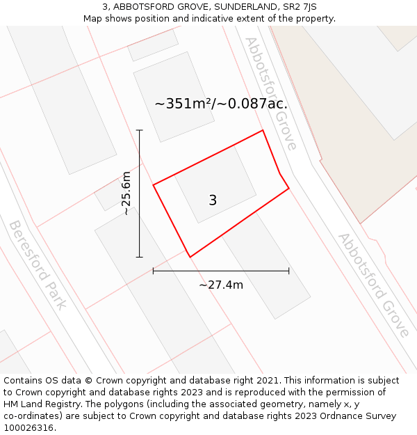 3, ABBOTSFORD GROVE, SUNDERLAND, SR2 7JS: Plot and title map