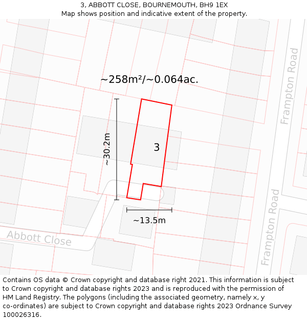 3, ABBOTT CLOSE, BOURNEMOUTH, BH9 1EX: Plot and title map