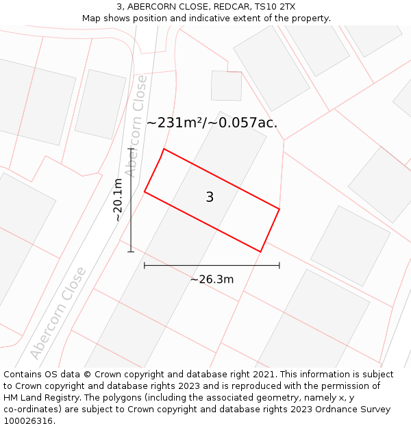 3, ABERCORN CLOSE, REDCAR, TS10 2TX: Plot and title map