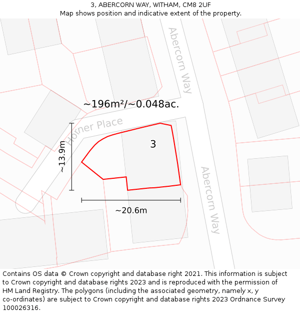 3, ABERCORN WAY, WITHAM, CM8 2UF: Plot and title map