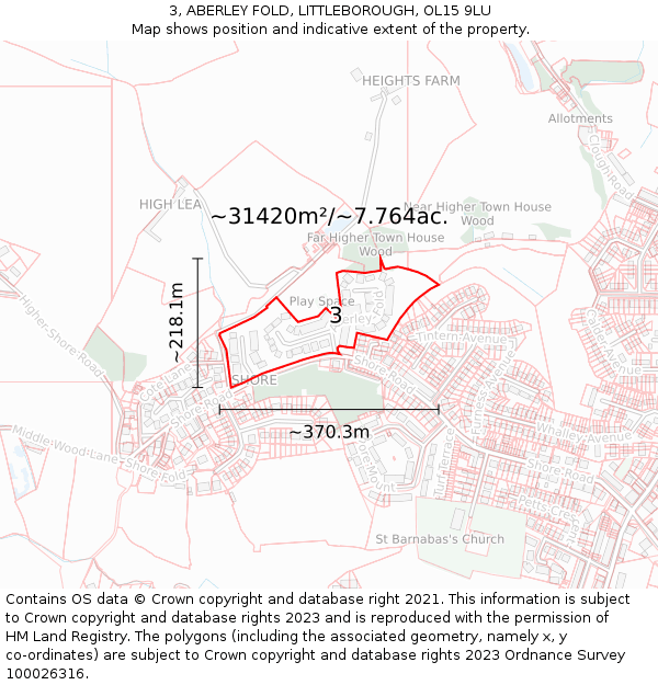 3, ABERLEY FOLD, LITTLEBOROUGH, OL15 9LU: Plot and title map