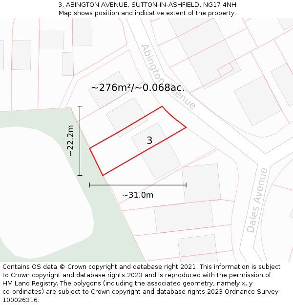 3, ABINGTON AVENUE, SUTTON-IN-ASHFIELD, NG17 4NH: Plot and title map