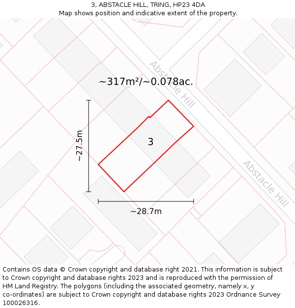 3, ABSTACLE HILL, TRING, HP23 4DA: Plot and title map