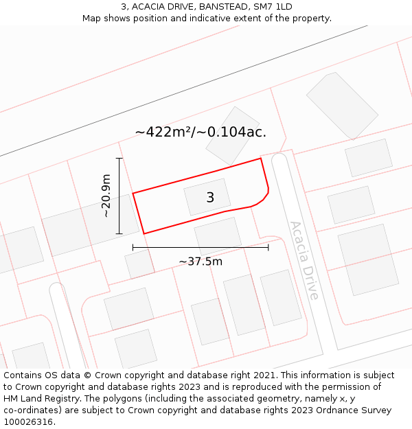 3, ACACIA DRIVE, BANSTEAD, SM7 1LD: Plot and title map