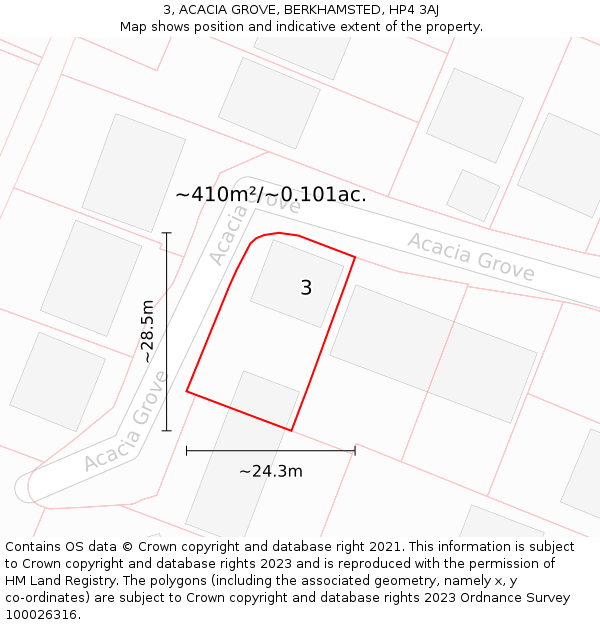 3, ACACIA GROVE, BERKHAMSTED, HP4 3AJ: Plot and title map