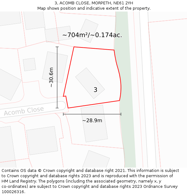 3, ACOMB CLOSE, MORPETH, NE61 2YH: Plot and title map