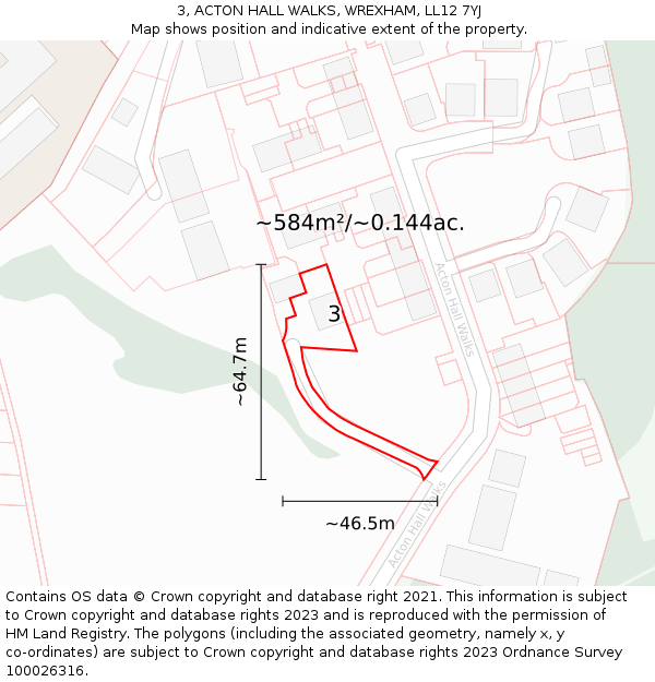 3, ACTON HALL WALKS, WREXHAM, LL12 7YJ: Plot and title map