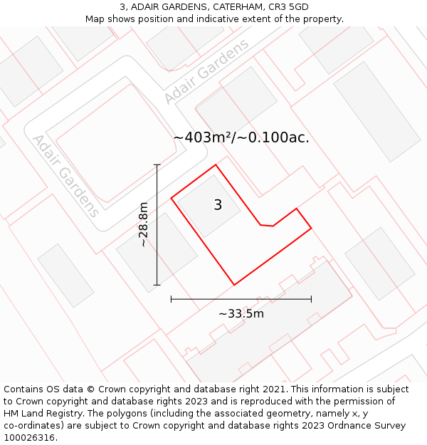 3, ADAIR GARDENS, CATERHAM, CR3 5GD: Plot and title map