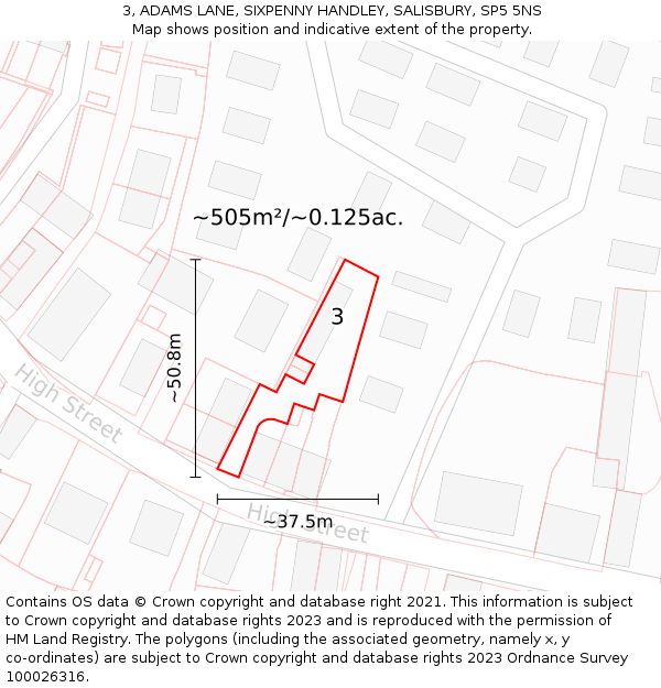 3, ADAMS LANE, SIXPENNY HANDLEY, SALISBURY, SP5 5NS: Plot and title map