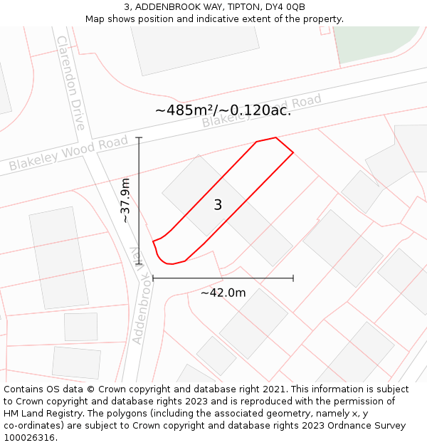 3, ADDENBROOK WAY, TIPTON, DY4 0QB: Plot and title map