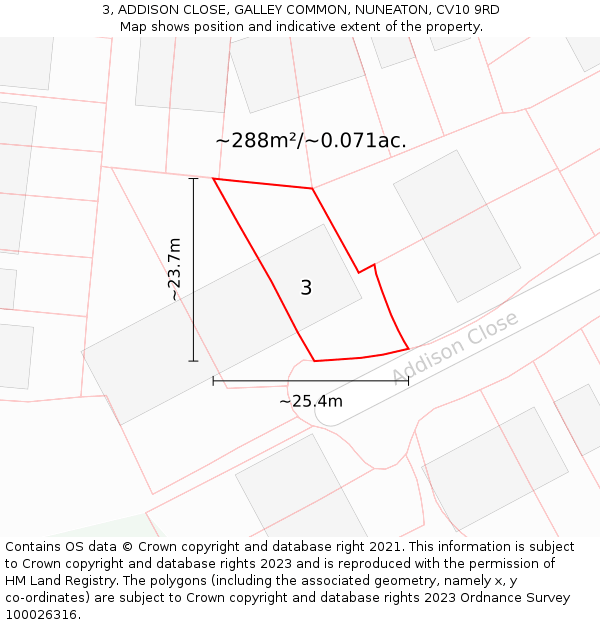 3, ADDISON CLOSE, GALLEY COMMON, NUNEATON, CV10 9RD: Plot and title map