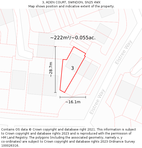 3, ADEN COURT, SWINDON, SN25 4WX: Plot and title map