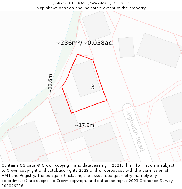 3, AIGBURTH ROAD, SWANAGE, BH19 1BH: Plot and title map