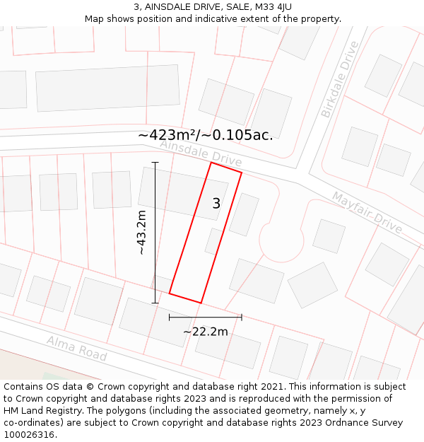 3, AINSDALE DRIVE, SALE, M33 4JU: Plot and title map