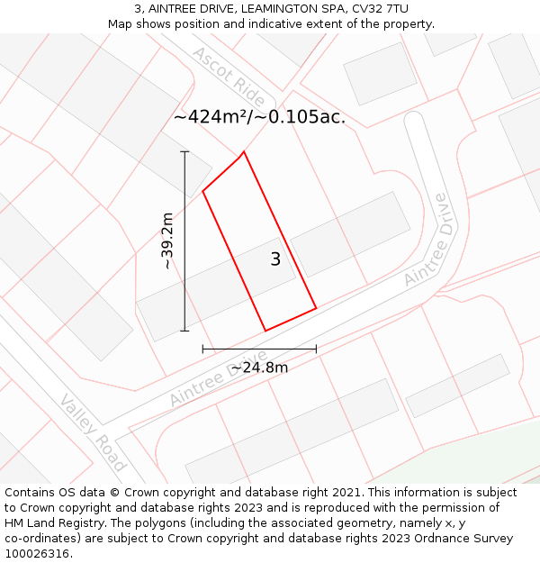 3, AINTREE DRIVE, LEAMINGTON SPA, CV32 7TU: Plot and title map