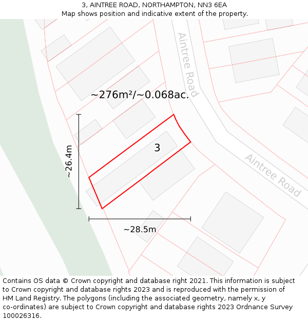 3, AINTREE ROAD, NORTHAMPTON, NN3 6EA: Plot and title map