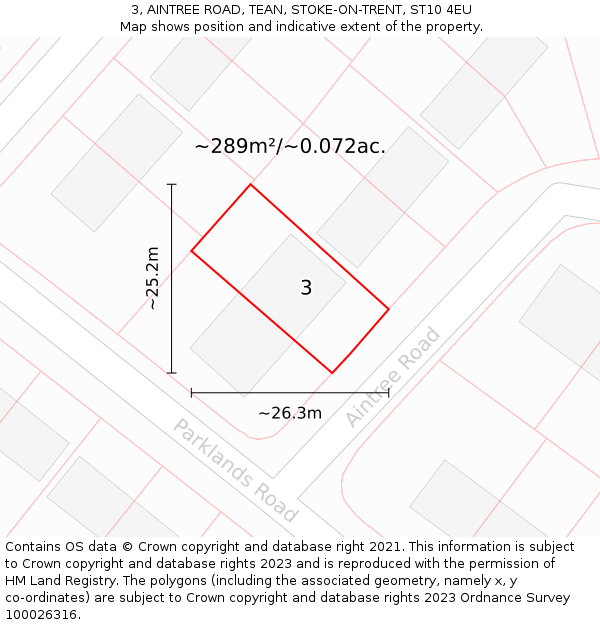 3, AINTREE ROAD, TEAN, STOKE-ON-TRENT, ST10 4EU: Plot and title map