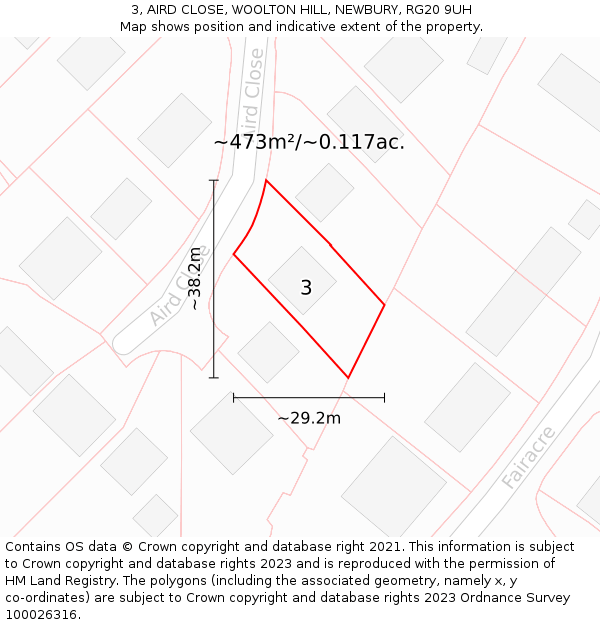 3, AIRD CLOSE, WOOLTON HILL, NEWBURY, RG20 9UH: Plot and title map