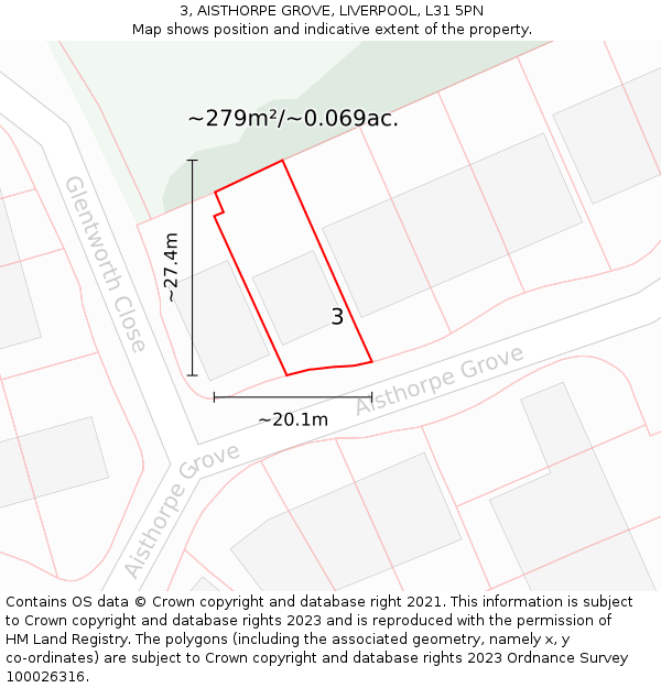 3, AISTHORPE GROVE, LIVERPOOL, L31 5PN: Plot and title map