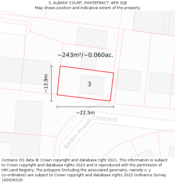 3, ALBANY COURT, PONTEFRACT, WF8 3QE: Plot and title map