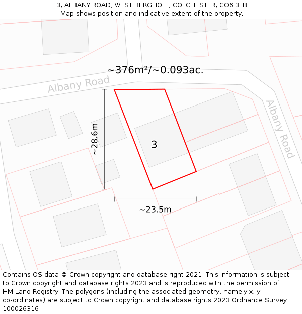 3, ALBANY ROAD, WEST BERGHOLT, COLCHESTER, CO6 3LB: Plot and title map