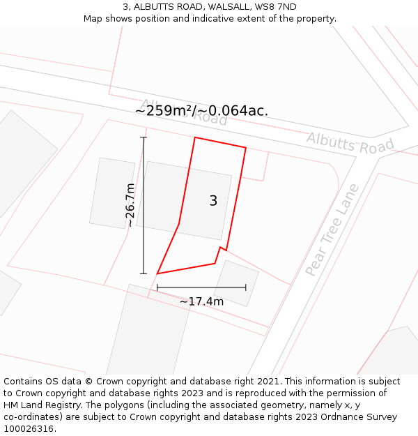 3, ALBUTTS ROAD, WALSALL, WS8 7ND: Plot and title map