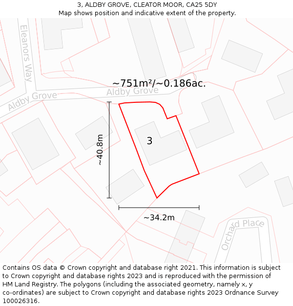 3, ALDBY GROVE, CLEATOR MOOR, CA25 5DY: Plot and title map